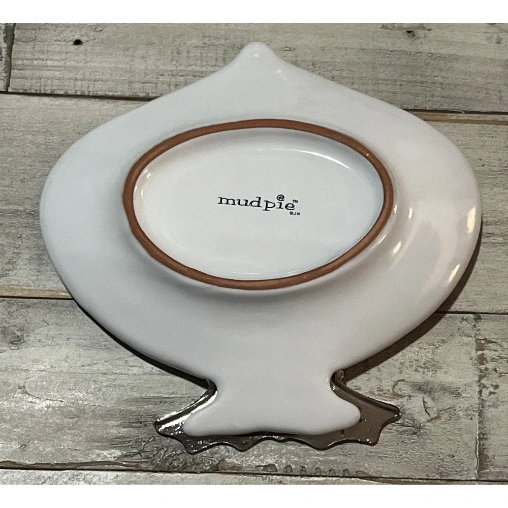Sanibel By Mud Pie‎ Fish Plate, White Glazed Terracotta Plate W/Silver
